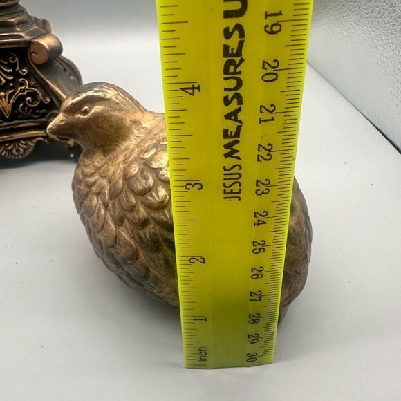 Primitive candlestick with lace dollie, 2 ceramic quail decor - Picture 12 of 15